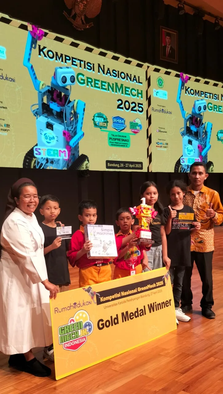 Tim Robotik SD Laudato Si Pancur Batu Raih Medali Emas Kejuaraan GreenMech Nasional 2025 di Bandung