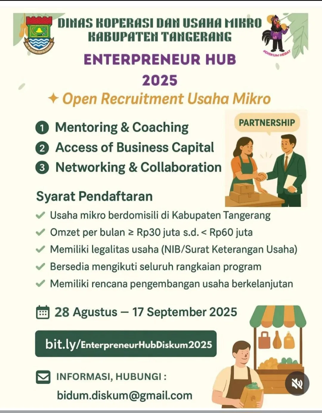 Dinkop Kabupaten Tangerang Buka Rekrutmen Entrepreneur Hub 2025 untuk Usaha Mikro