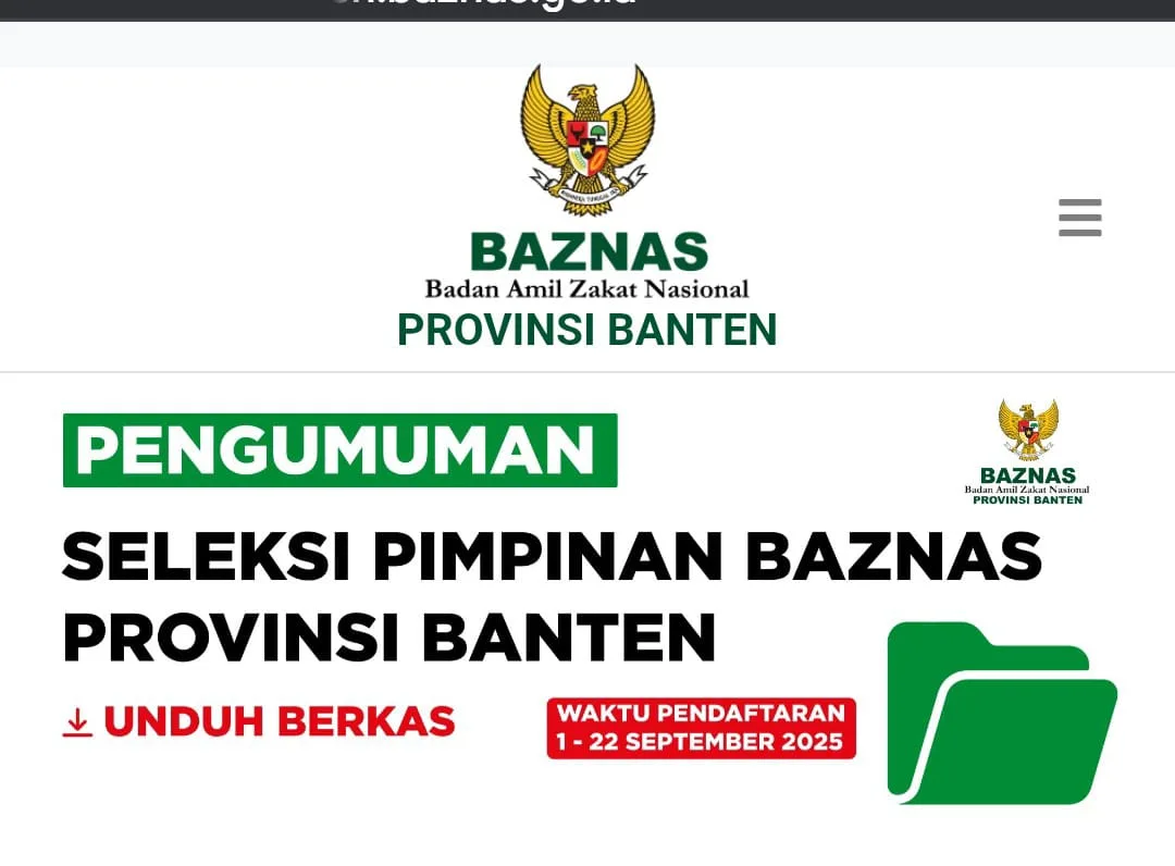 Pendaftaran Calon Ketua BAZNAS Provinsi Banten hingga 22 September 2025, Silahkan Daftar di Sini!